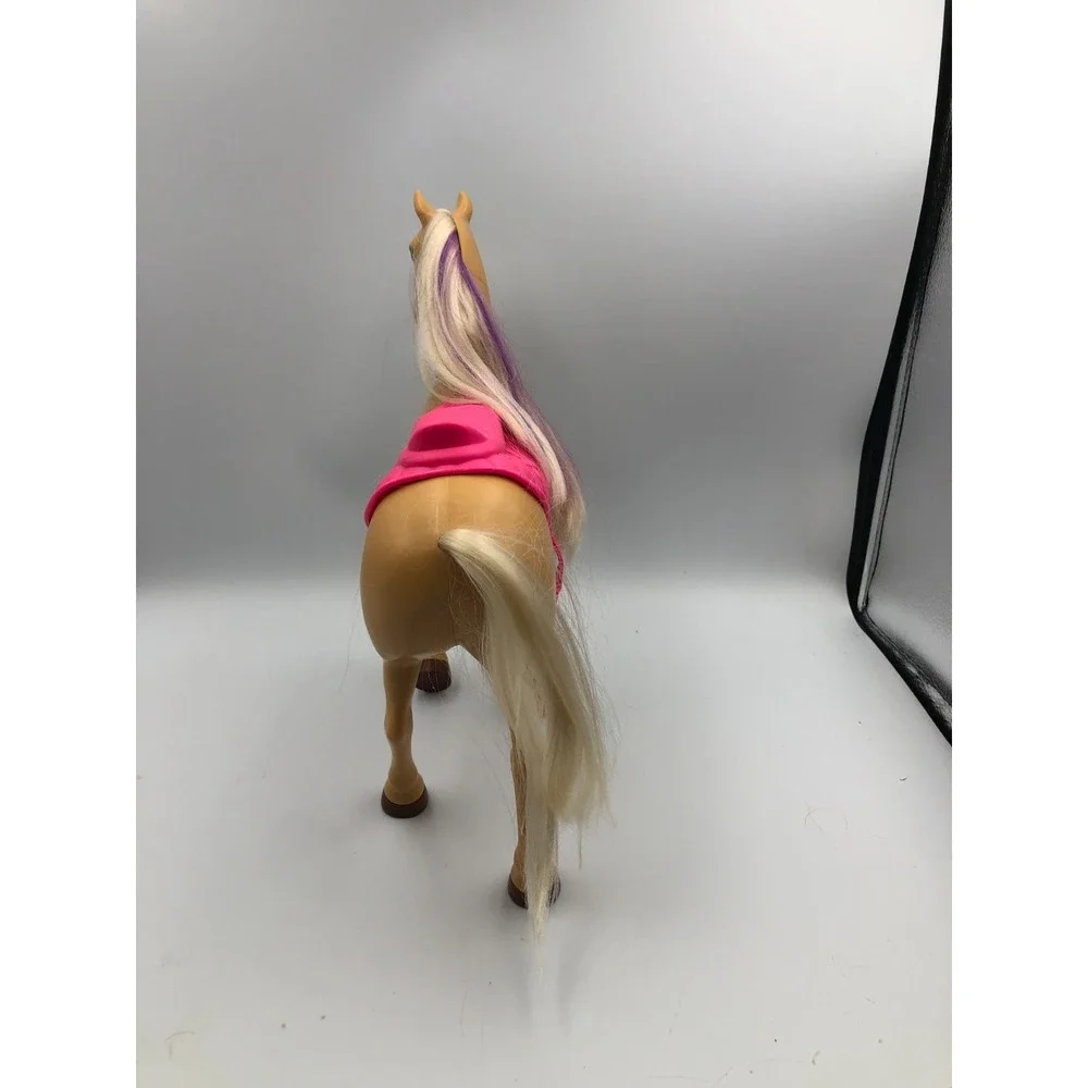 Tan Barbie and Friends Horse Pink‎ Saddle Moving Head Blonde Hair Purple Streak